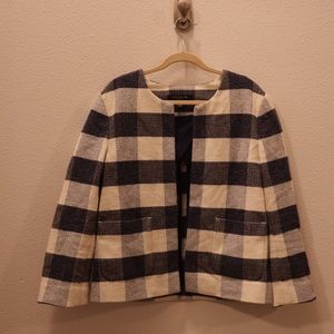 Ann Taylor Navy Blue and White Gingham Blazer
